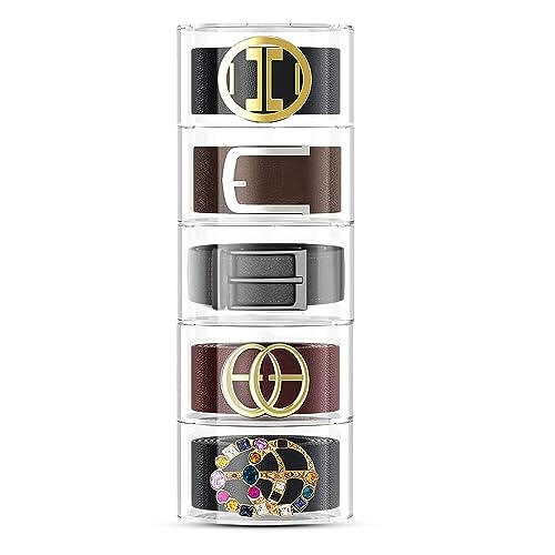 Acrylic Belt Organizer for Closet - 5 Compartments Transparent Storage Holder | Display Case for Makeup, Jewelry, Watches, Bow Tie, & Bracelets | Multipurpose Clear Containers & Versatile Design