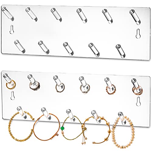 Peohud 2 Pack Wall Mounted Jewelry Stand Organizer, Acrylic Necklace Hanger with 11 Hooks, Hanging Necklace Holder, Jewelry Display Rack for Bracelets Rings Bangles Chains Key, Belts