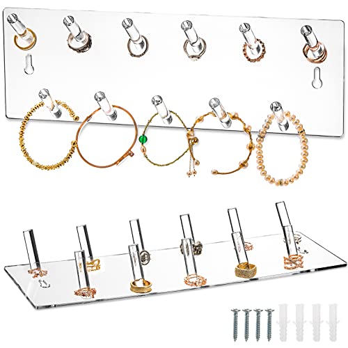 Peohud 2 Pack Wall Mounted Jewelry Stand Organizer, Acrylic Necklace Hanger with 11 Hooks, Hanging Necklace Holder, Jewelry Display Rack for Bracelets Rings Bangles Chains Key, Belts