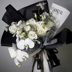 Flower Wrapping Paper Bouquet Black Roll Waterproof Floral Bouquets Wraps Florist Marterial Supplies 23.23 x 288 inches Christmas, New Year, Valentine's Day (Color 2 (Black）)