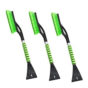 cyeva 3 pack 27" snow brush with ice scraper, ice scrapers for car windshield, detachable snow removal tool with ergonomic foam grip for cars trucks suvs (green)