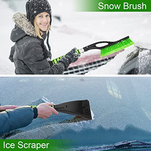 CYEVA 3 Pack 27" Snow Brush with Ice Scraper, Ice Scrapers for Car Windshield, Detachable Snow Removal Tool with Ergonomic Foam Grip for Cars Trucks SUVs (Green)