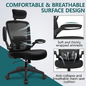 FelixKing Ergonomic Office Chair, Headrest Desk Chair with Adjustable Lumbar Support, Home Office Swivel Task Chair with High Back and Armrest, Adjustable Height Gaming Chair(Black)