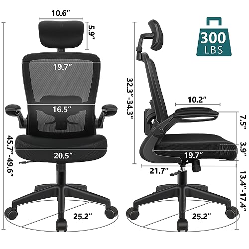 FelixKing Ergonomic Office Chair, Headrest Desk Chair with Adjustable Lumbar Support, Home Office Swivel Task Chair with High Back and Armrest, Adjustable Height Gaming Chair(Black)