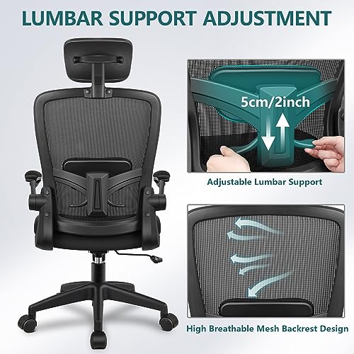 FelixKing Ergonomic Office Chair, Headrest Desk Chair with Adjustable Lumbar Support, Home Office Swivel Task Chair with High Back and Armrest, Adjustable Height Gaming Chair(Black)