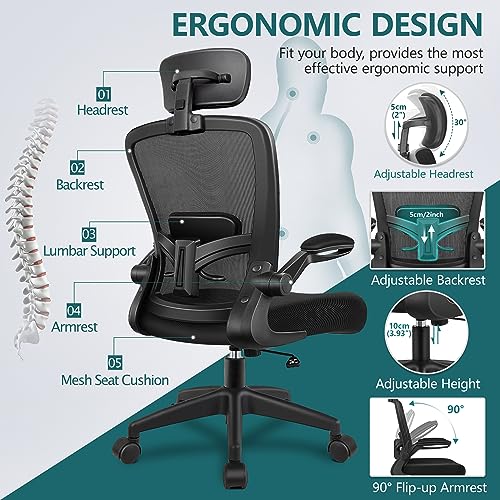 FelixKing Ergonomic Office Chair, Headrest Desk Chair with Adjustable Lumbar Support, Home Office Swivel Task Chair with High Back and Armrest, Adjustable Height Gaming Chair(Black)