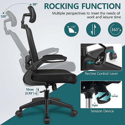 FelixKing Ergonomic Office Chair, Headrest Desk Chair with Adjustable Lumbar Support, Home Office Swivel Task Chair with High Back and Armrest, Adjustable Height Gaming Chair(Black)