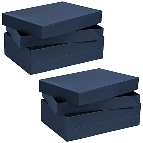 Shirt Boxes for Wrapping Gifts Navy Blue Gift Box with Lids, NIGNYA 6 Pack 14.2”x9.5”x1.96” Sturdy Cardboard Paper Wrapping Boxes Medium Shirt Boxes for Sweaters,Presents, Clothes, Shirt, Christmas Present, Womens Mens Gift, Father, Mother, Birthday