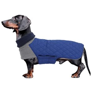 geyecete dachshund coat,dachshund winter coat,warm dachshund coat waterproof windproof, high neckine string holes miniature dachshund jacket for small dog-bule-m