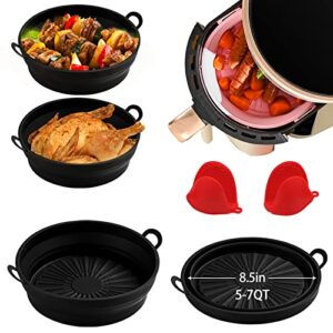 karjraxrn 8.5 in air fryer silicone liners folding air fryer silicone pot, more space saving food safety reusable air fryer silicone basket