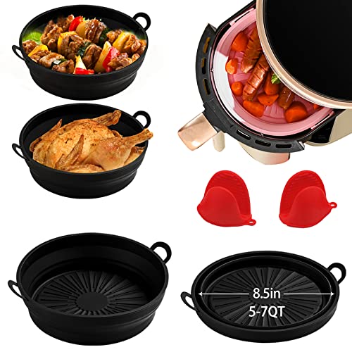 Karjraxrn 8.5 in Air Fryer Silicone Liners Folding Air Fryer Silicone pot, More Space Saving Food Safety Reusable Air Fryer Silicone Basket