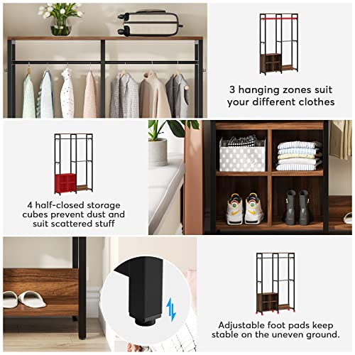 Tribesigns 82'' Freestanding Clothing Racks, Taller Closet Organizer with Rods and Storage Cube, Metal and Wood Garment Rack, Open Garment Clothing wardrobe, Clothes Organization System for Bedroom