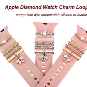 Decorative Love Rings Loops Compatible with Apple Watch Silicone leather Bands Charms 45mm 44mm 42mm 41mm 40mm 38mm 7 6 5 4 3 2 1 Diamond Sparkle Ornament metal resin Charms Slide Accessories for iwatch Series 7 6 5 4 3 2 1 (No Watch Band)Shell Silver