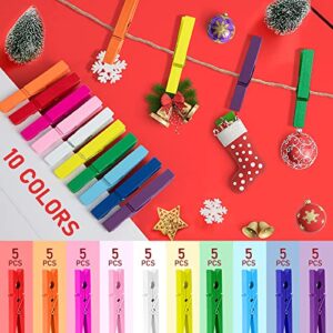 2.87'' Clothes Pins Wooden Colored Clothespins, 50pcs Mini Clothes Pins for Photo Wooden Clips Hanging Clips Color Clothes Pins for Classroom, Crafts, Baby Shower, Line Drying Laundry, Outside