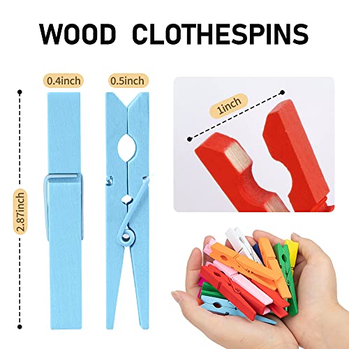 2.87'' Clothes Pins Wooden Colored Clothespins, 50pcs Mini Clothes Pins for Photo Wooden Clips Hanging Clips Color Clothes Pins for Classroom, Crafts, Baby Shower, Line Drying Laundry, Outside