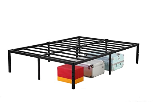 LIJQCI 16 Inch Queen Bed Frame, Metal Platform Bed Frames 3000 lbs Heavy Duty Steel Slat Support Easy Assembly Mattress Foundation Noise Free No Box Spring Needed, Black