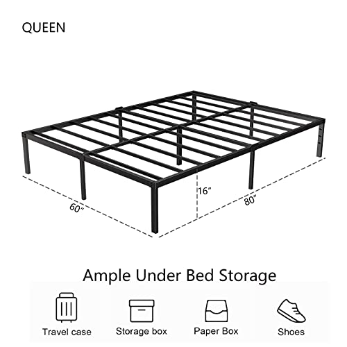 LIJQCI 16 Inch Queen Bed Frame, Metal Platform Bed Frames 3000 lbs Heavy Duty Steel Slat Support Easy Assembly Mattress Foundation Noise Free No Box Spring Needed, Black