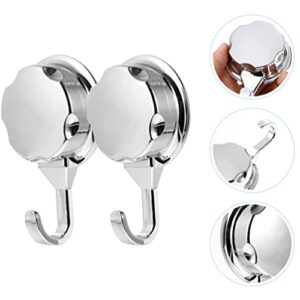 Zerodeko Silver Suction Cup Hooks 2pcs Punch Free Suction Cups Vacuum Hook for Flat Smooth Wall Surface Towel Robe Bathroom Kitchen Shower Bath Coat