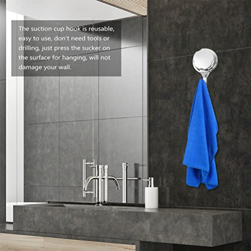 Zerodeko Silver Suction Cup Hooks 2pcs Punch Free Suction Cups Vacuum Hook for Flat Smooth Wall Surface Towel Robe Bathroom Kitchen Shower Bath Coat