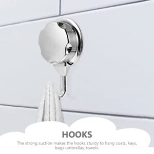 Zerodeko Silver Suction Cup Hooks 2pcs Punch Free Suction Cups Vacuum Hook for Flat Smooth Wall Surface Towel Robe Bathroom Kitchen Shower Bath Coat