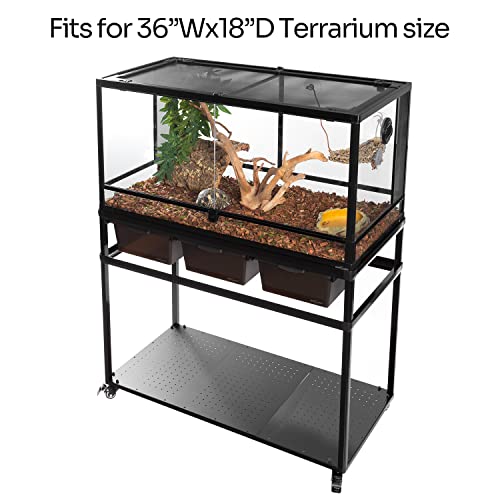 REPTIZOO Reptile Tank Stand Terrarium Cabinet with Breeding Boxs for 36”Wx18”D Reptile Aquarium Terrarium, Stackable Breeding Rack with Rolling Wheels