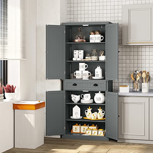 Function Home 72" Kitchen Pantry Cabinet, Tall Storage Cabinet, Freestanding Cupboard with Drawer and Adjustable Shelves, Pantry Cabinets for Kitchen Bathroom Living Room, Grey