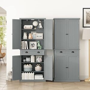 Function Home 72" Kitchen Pantry Cabinet, Tall Storage Cabinet, Freestanding Cupboard with Drawer and Adjustable Shelves, Pantry Cabinets for Kitchen Bathroom Living Room, Grey