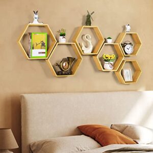 Floating Hexagon Shelves Set of 3 Hexagonal Storage Shelves Bedroom Bamboo Wall Honeycomb Floating Shelf Display Storage Rack for Wall Decor Hexagon Shelves for Living Room Hallway Farmhouse