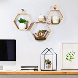 Floating Hexagon Shelves Set of 3 Hexagonal Storage Shelves Bedroom Bamboo Wall Honeycomb Floating Shelf Display Storage Rack for Wall Decor Hexagon Shelves for Living Room Hallway Farmhouse