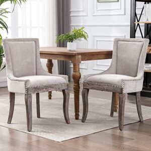 kiztir upholstered dining chairs set of 2, farmhouse dining chairs with solid wood legs, nailhead trim, tufted dining chair for kitchen/living room/bedroom (beige)