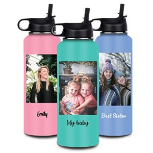 yescustom personalized water bottles with straw,18 oz custom text photo insulated water bottle for kids women men-stainless steel cup gift for anniversary school sports