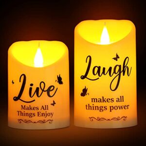 2 pieces inspirational flameless led candles with remote, battery operated plastic warm light christian spiritual gifts for women men with live love laugh faith home thanksgiving religious decor
