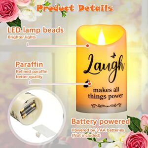 2 Pieces Inspirational Flameless LED Candles with Remote, Battery Operated Plastic Warm Light Christian Spiritual Gifts for Women Men with Live Love Laugh Faith Home Thanksgiving Religious Decor