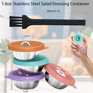 6 PCS 1.6 oz Salad Dressing Container To Go, Stainless Steel Condiment Containers with Leakproof Silicone Lid Animal Print Condiment Sauce Cups with Lids Dipping Sauce Cups Container for Lunch Box