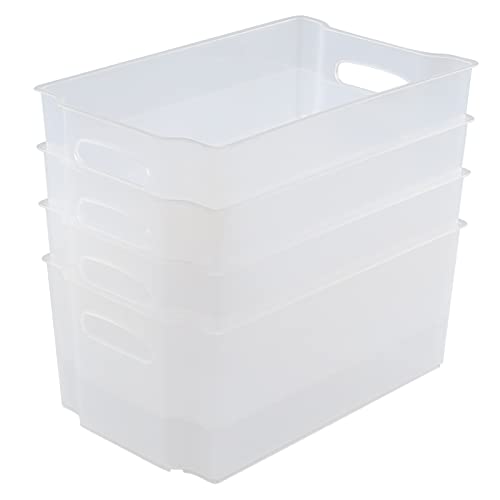 Jekiyo 4 Pack Stackable Pantry Freezer Bin, Small Plastic Storage Container Bins Box, Clear, F