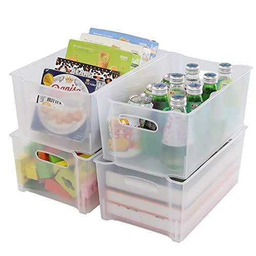 Jekiyo 4 Pack Stackable Pantry Freezer Bin, Small Plastic Storage Container Bins Box, Clear, F