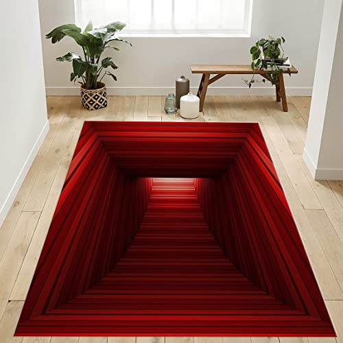 3D Vortex Rug, 3D Illusion Rug, Red Rectangular Illusion Rug, Vortex Illusion Carpet, 3D Effect, Optical Illusion (47”x70”)=120x180cm