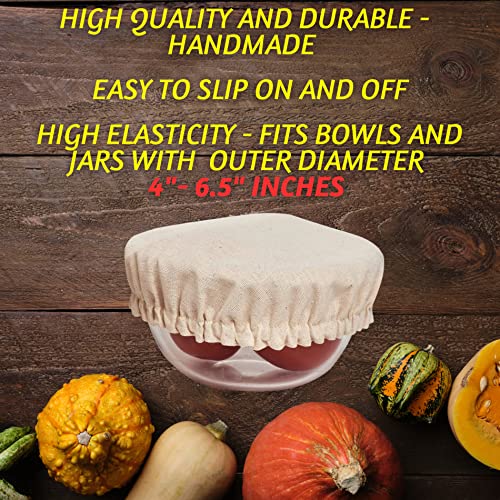 Hell Blues HB 100% Organic Elastic Food Bowl 4-Pack Small Bowl/Jar Covers Unbleached Stretched Food Reusable ~ Alternative to Plastic/Foil Covers (Fits upto 4" - 6.5" inches)