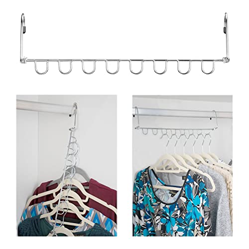 KLEVERISE 4 Pack Metal Space Saving Hangers - 8 Slots Stainless Steel Clothes Hangers Magic Cascading Hangers - Clothing Closet Space Saver Storage Extender Organizers