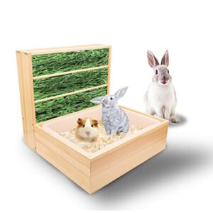 hay feeder, indoor hay feeder with litter pan, rabbit hay feeder with plastic litter box, designed for rabbit hamster guinea pig small pet animals