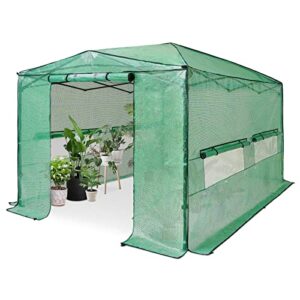 outfine 8'x12' portable heavy duty walk-in greenhouse instant pop-up greenhouse indoor outdoor plant gardening house canopy, front and rear roll-up zipper doors and four roll-up side windows
