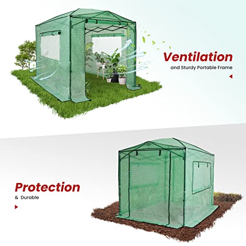 OUTFINE 8'x12' Portable Heavy Duty Walk-in Greenhouse Instant Pop-up Greenhouse Indoor Outdoor Plant Gardening House Canopy, Front and Rear Roll-Up Zipper Doors and Four Roll-Up Side Windows