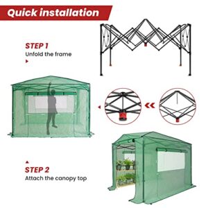 OUTFINE 8'x12' Portable Heavy Duty Walk-in Greenhouse Instant Pop-up Greenhouse Indoor Outdoor Plant Gardening House Canopy, Front and Rear Roll-Up Zipper Doors and Four Roll-Up Side Windows