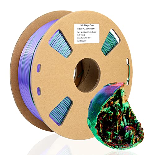 SUMING 1.75mm PLA 3D Printer Filament, Dual Color and Tricolor Silk Glossy Surface PLA Filament, Shiny Silk Coextruded 3D Printing Filament, 1kg(2.2lbs)/Spool (Silk Tricolor Green Purple Copper)