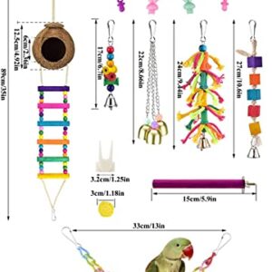 Parakeet Cockatiel Bird Swings Toys, Bird Perch Bird Cage Hammock Coconut Hideaway with Ladder Hanging Bell Swing Chewing Hanging Toy for Budgerigar, Conures, Love Birds, Finches, Budgie,Mynah