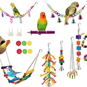 Parakeet Cockatiel Bird Swings Toys, Bird Perch Bird Cage Hammock Coconut Hideaway with Ladder Hanging Bell Swing Chewing Hanging Toy for Budgerigar, Conures, Love Birds, Finches, Budgie,Mynah