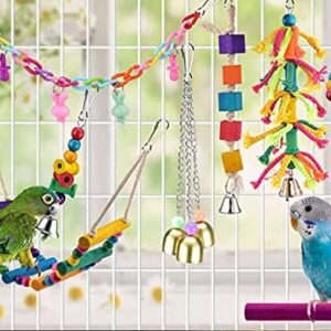 Parakeet Cockatiel Bird Swings Toys, Bird Perch Bird Cage Hammock Coconut Hideaway with Ladder Hanging Bell Swing Chewing Hanging Toy for Budgerigar, Conures, Love Birds, Finches, Budgie,Mynah