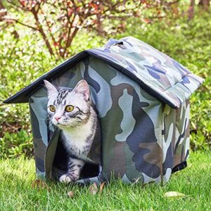 whdpets cat house for outdoor cats, weatherproof feral cat house with mat and doors, easy to put together, collapsible warm pet nest kitty shelter for winter, never blow away