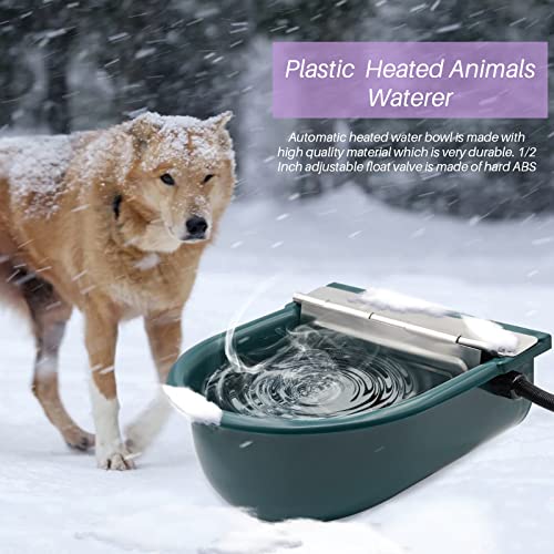 PAULOZYN Heated Livestock Water Bowl Kits Automatic Animals Dog Waterer Trough Outdoors Winter Animals Water Dispenser for Chicken Pet Cattle Horse Pig Cow Goat Sheep, with 2PCS Float Ball Valves