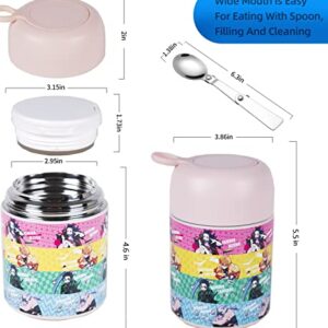 Maxerkeep Food Thermos Japanese Anime Kamado Tanjirou17oz Vacuum Insulated Soup Flask Stainless Steel Lunch Container for Hot Food,Food Jar for Toddlers & Kids